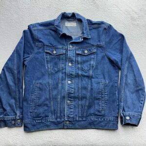Line of Trade Mens Denim‎ Trucker Jacket Medium Wash Blue Cotton Size Large